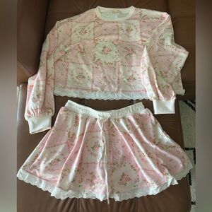Rareraw Pink Floral Lace Two-Piece Lounge Set Medium